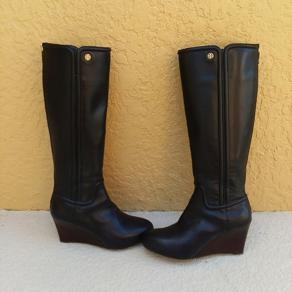 TORY BURCH Black Irene Wedge Heel Boot Size 7 - Picture 5 of 6